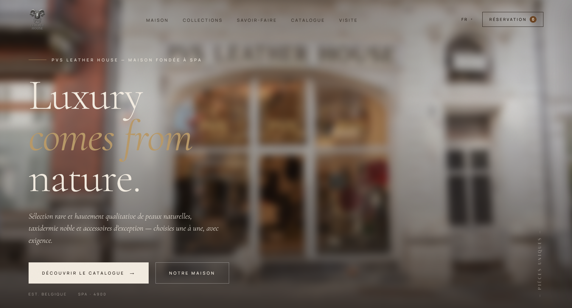 PVS Leather House — site vitrine d'un atelier de taxidermie à Spa